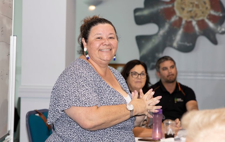 Image of Fiona Jose, CEO of the Cape York Partnership, speaking during the A2E for Nonprofit training program