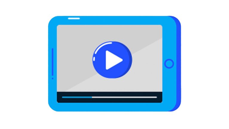 An illustration of a tablet with a video playing on the screen, symbolizing digital learning.