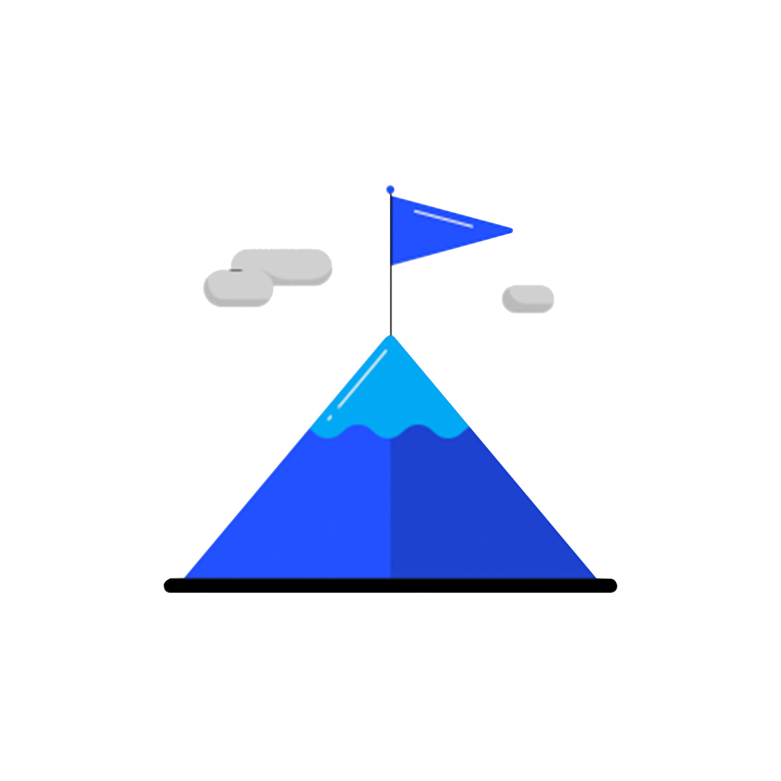 An illustration of a blue mountain with a flag planted at the peak, representing the culmination of the A2E program.