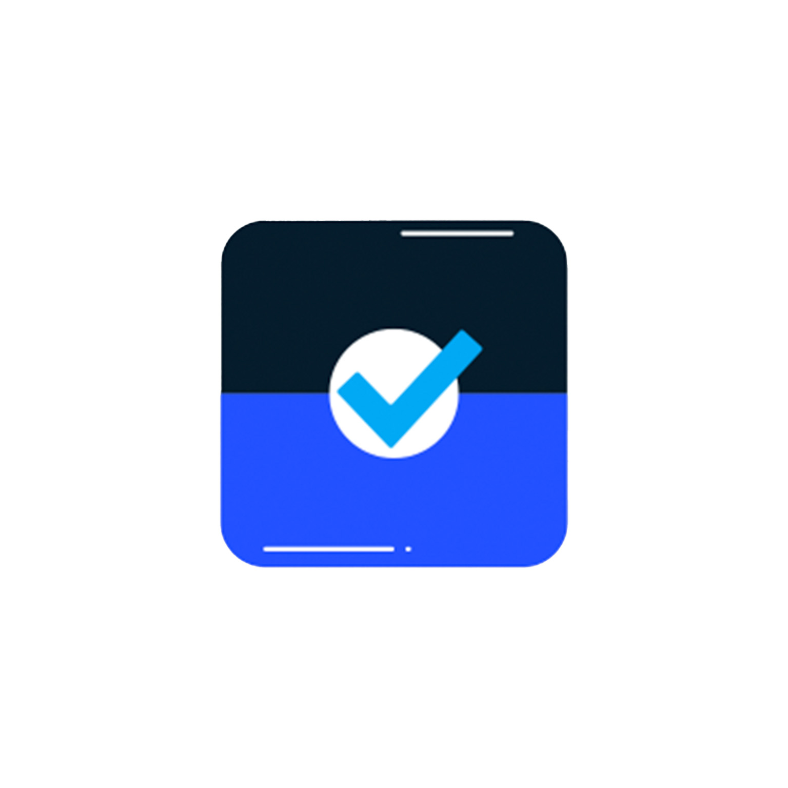 An illustration of a blue checkmark in a white circle on a blue and dark blue square, representing a digital badge.