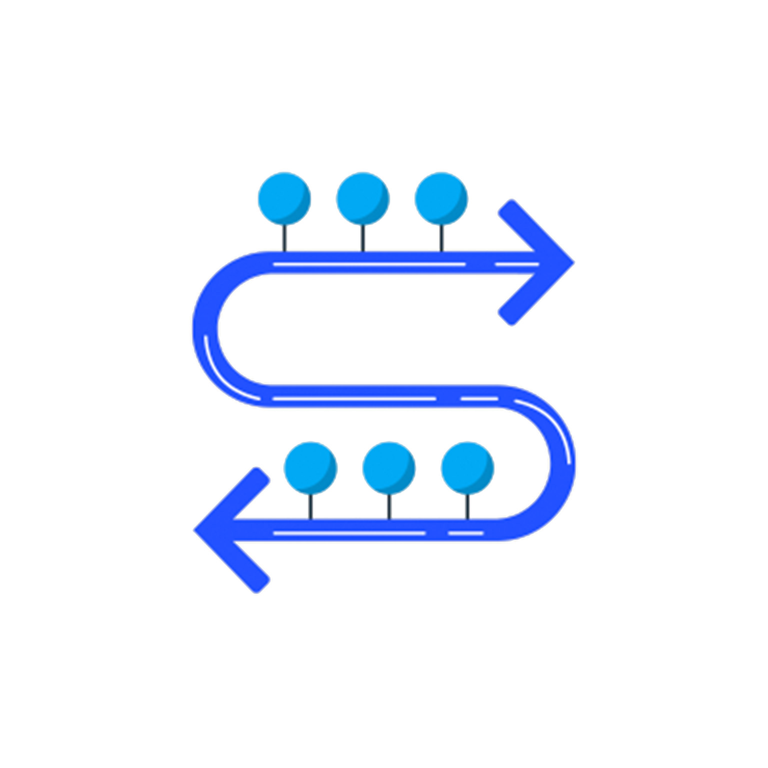 A continuous blue loop with an arrowhead at each end and milestones along the way, symbolizing the ongoing improvement fostered by the A2E program.